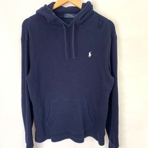 POLO RL Navy Long Sleeve Waffle Weave Hoodie Large